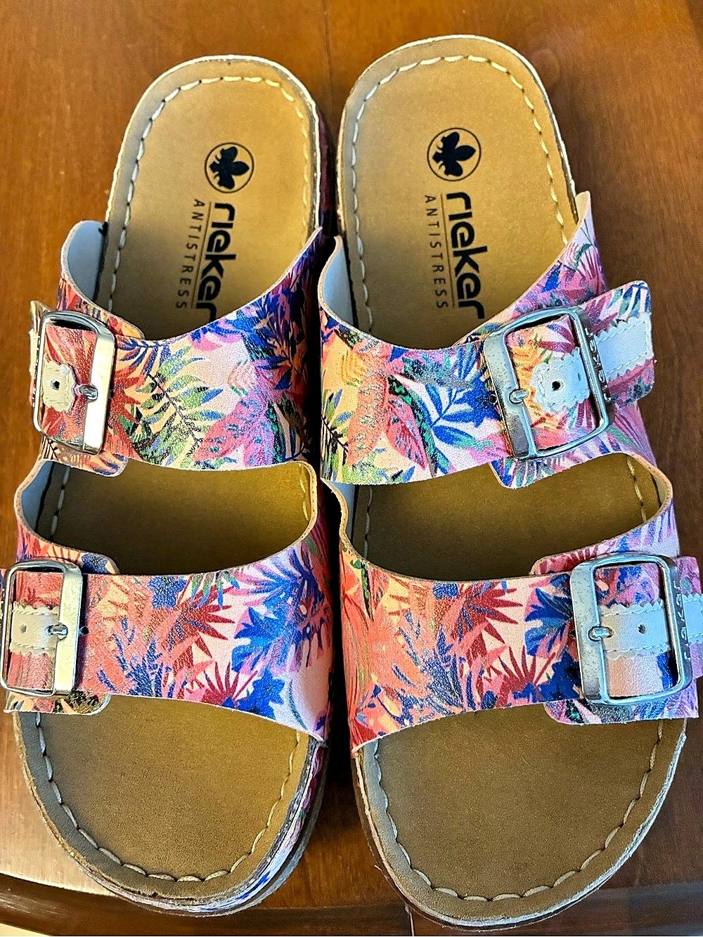Brand New Rieker Floral Buckle Sandals in Pink & Blue
